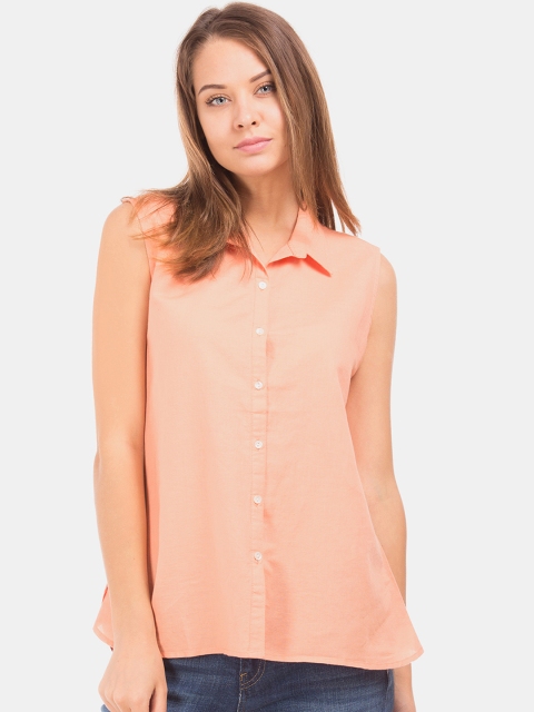 

Cherokee Women Orange Regular Fit Solid Cotton Linen Shirt