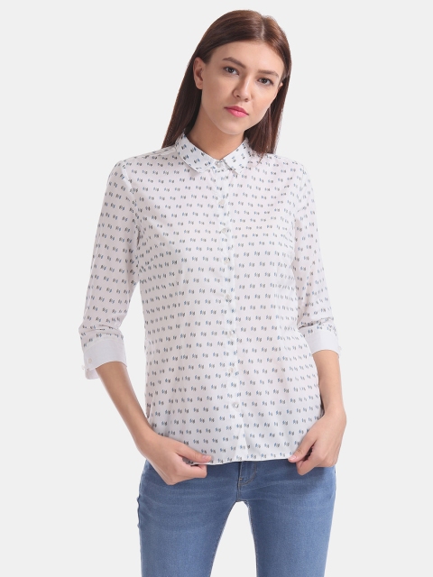 

Cherokee Women White & Black Regular Fit Printed Casual Shirt
