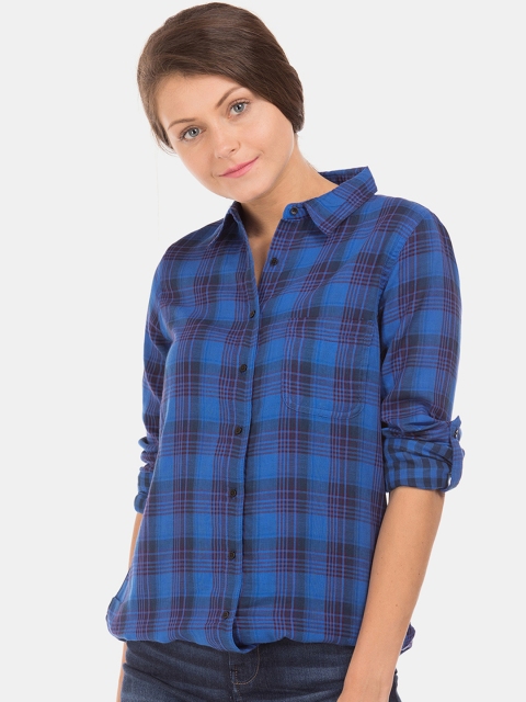 

Cherokee Women Blue Regular Fit Checked Casual Shirt