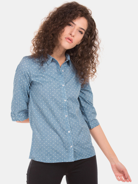 

Cherokee Women Blue & White Regular Fit Printed Casual Shirt