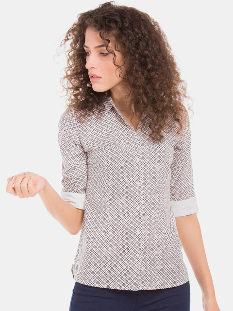 

Cherokee Women White & Black Regular Fit Checked Casual Shirt
