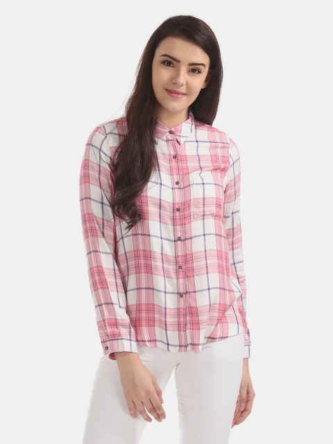 

Cherokee Women Pink & White Regular Fit Twill Weave Checked Casual Shirt