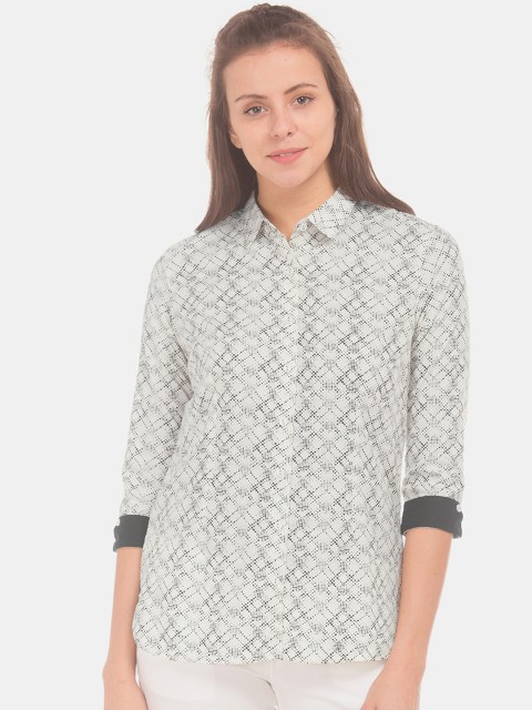 

Cherokee Women Off White & Black Regular Fit Printed Casual Shirt