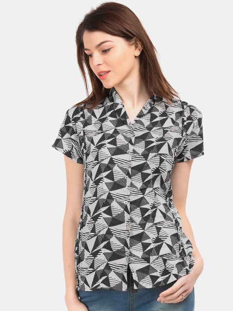 

Cherokee Women Black & White Regular Fit Printed Casual Shirt
