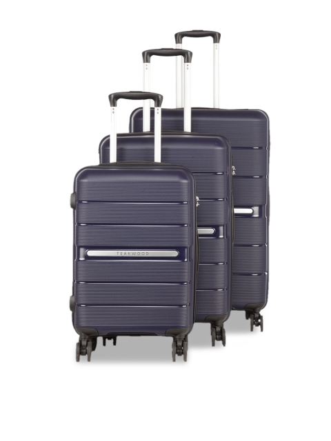

Teakwood Leathers Unisex Set Of 3 Navy Blue Textured Hard-Sided Water-Resistant Trolley Suitcases