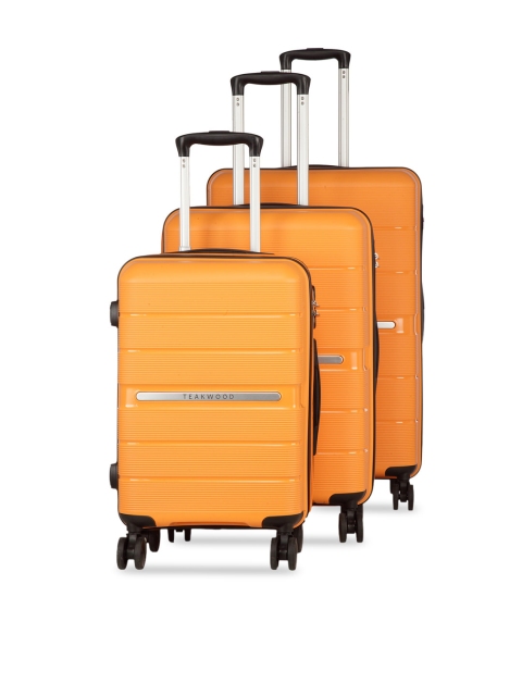 

Teakwood Leathers Unisex Set of 3 Orange Textured Hard-Sided Trolley Suitcases