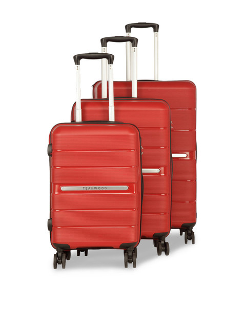 

Teakwood Leathers Set Of 3 Red Textured Hard-Sided Trolley Suitcases