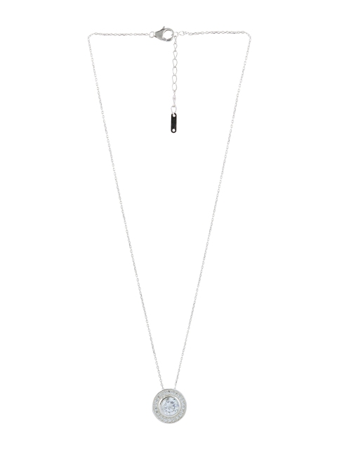 

bebe Silver-Toned & White Stone-Studded Classic Vintage Pendant with Chain