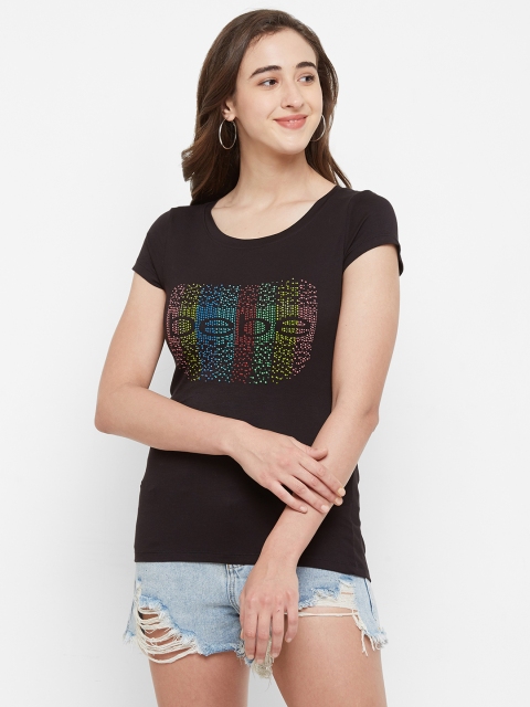

bebe Women Black Printed Round Neck T-shirt