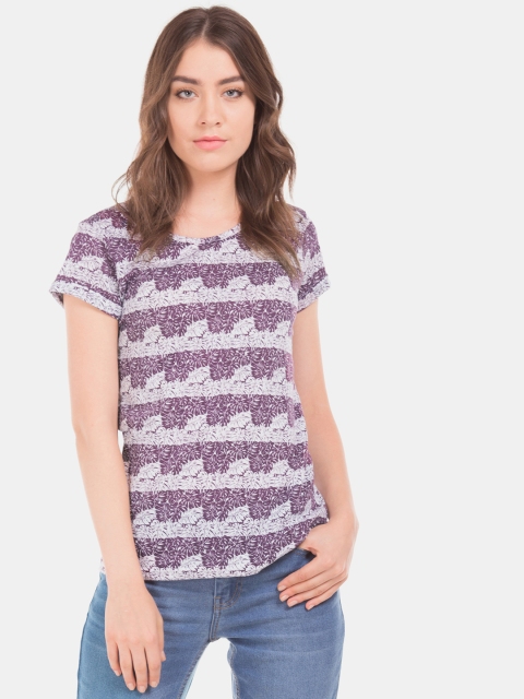 

Cherokee Women Purple & Off-White Printed Round Neck T-shirt