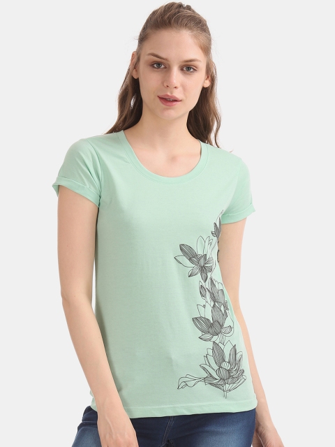 

Cherokee Women Green Printed Round Neck T-shirt