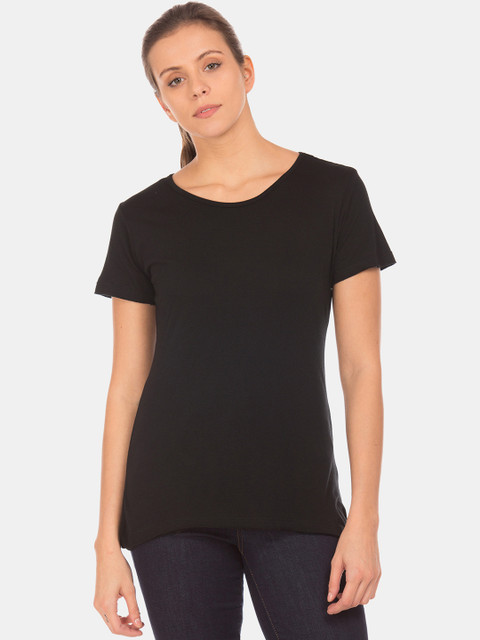 

Cherokee Women Black Solid Round Neck T-shirt