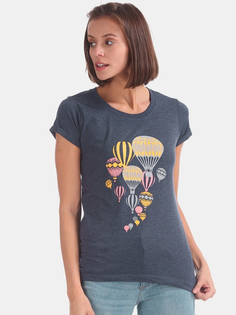 

Cherokee Women Blue Printed Round Neck T-shirt
