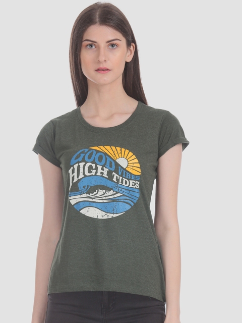 

Cherokee Women Green Printed Round Neck T-shirt