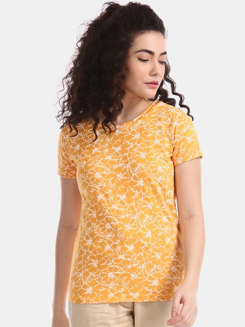 

Cherokee Women Yellow Printed Round Neck T-shirt