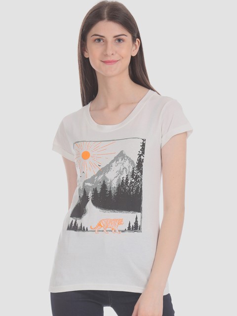 

Cherokee Women White Printed Round Neck T-shirt