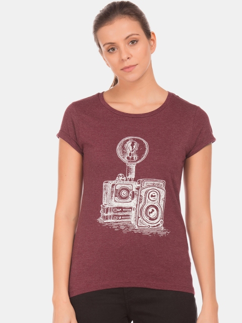 

Cherokee Women Maroon Printed Round Neck T-shirt