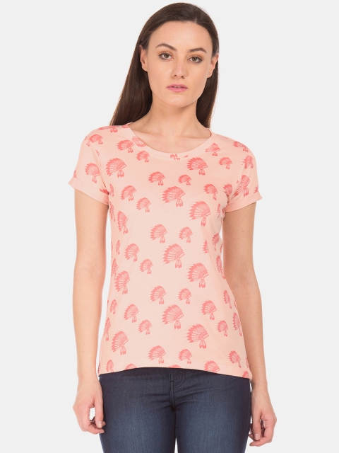 

Cherokee Women Peach-Coloured Printed Round Neck T-shirt