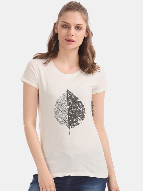 

Cherokee Women White Printed Round Neck T-shirt