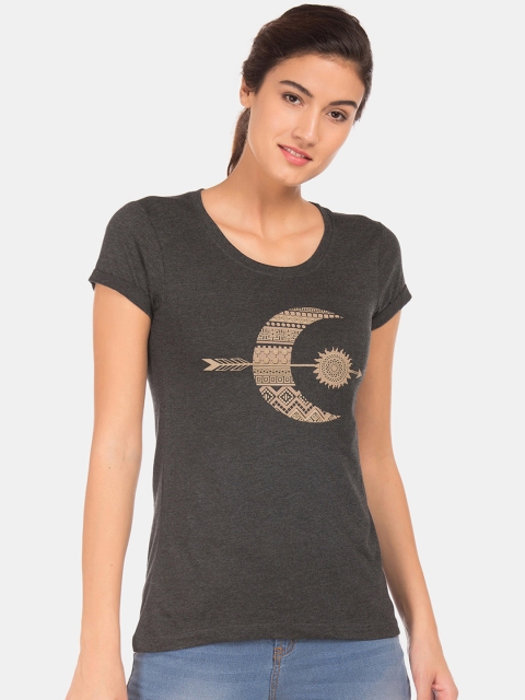 

Cherokee Women Black & Brown Rubber Printed Scoop Neck T-shirt