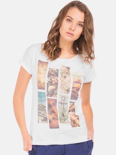 

Cherokee Women White Printed Round Neck T-shirt