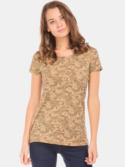 

Cherokee Women Beige Printed Round Neck T-shirt