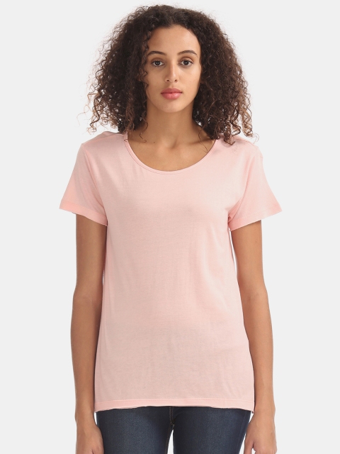 

Cherokee Women Pink Solid Round Neck T-shirt