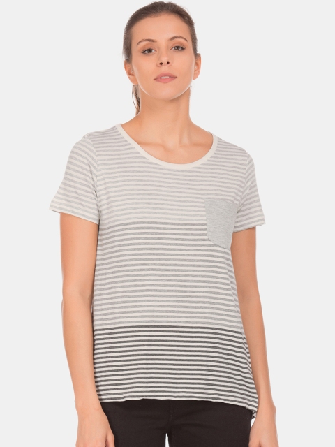 

Cherokee Women Off-White Striped Round Neck T-shirt
