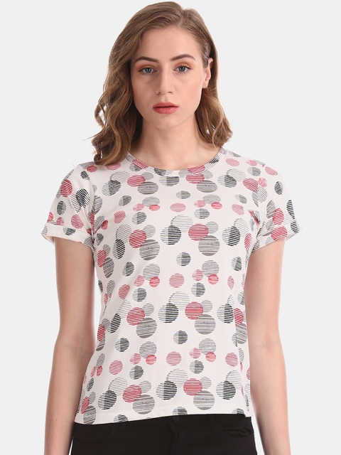 

Cherokee Women White Printed Round Neck T-shirt