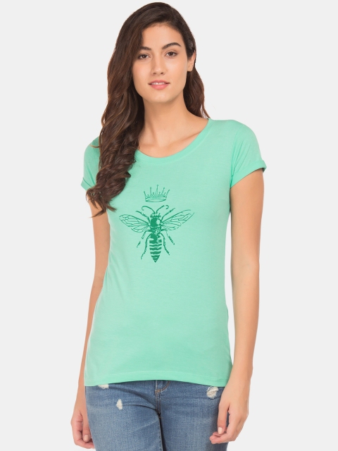 

Cherokee Women Green Honeybee Printed Round Neck T-shirt