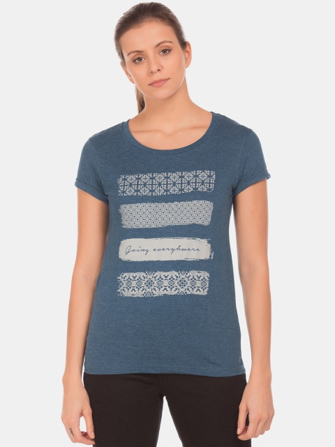 

Cherokee Women Navy Blue & Grey Printed Round Neck T-shirt