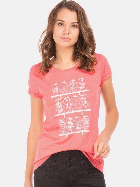 

Cherokee Women Peach-Coloured & White Printed Round Neck T-shirt