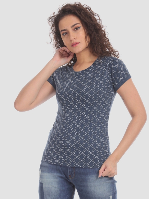 

Cherokee Women Blue & White Printed Round Neck T-shirt