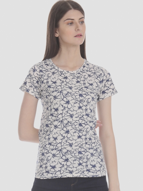 

Cherokee Women Off-White & Blue Printed Round Neck T-shirt