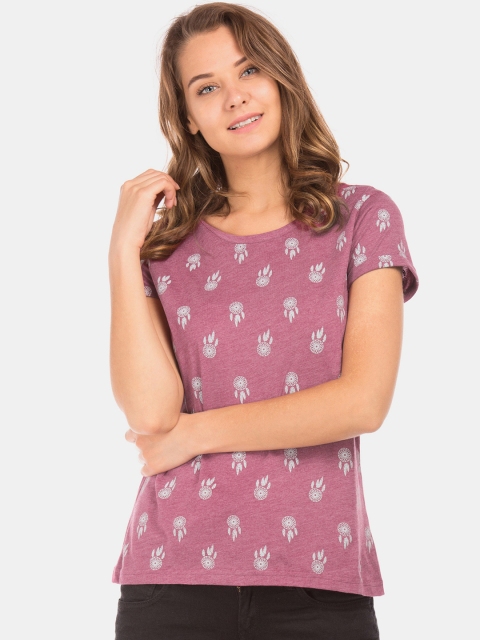 

Cherokee Women Purple & Grey Printed Round Neck T-shirt