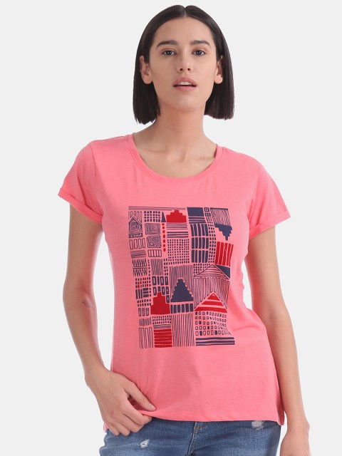 

Cherokee Women Pink Printed Round Neck T-shirt