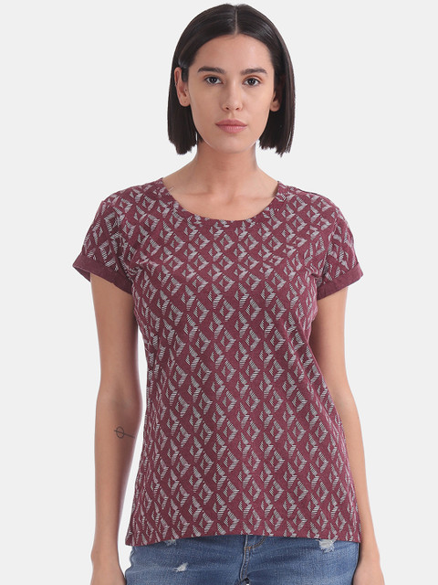 

Cherokee Women Maroon Printed Round Neck T-shirt