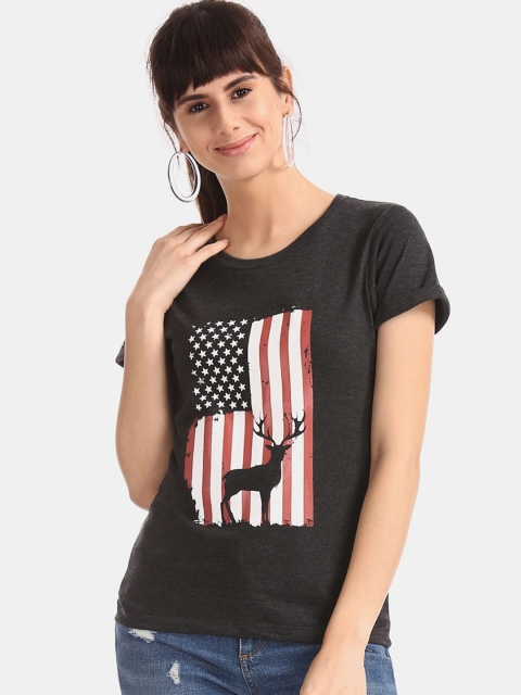 

Cherokee Women Grey & Red Printed Round Neck T-shirt