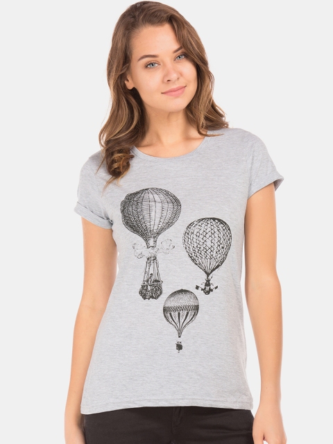 

Cherokee Women Grey Melange Printed Round Neck T-shirt