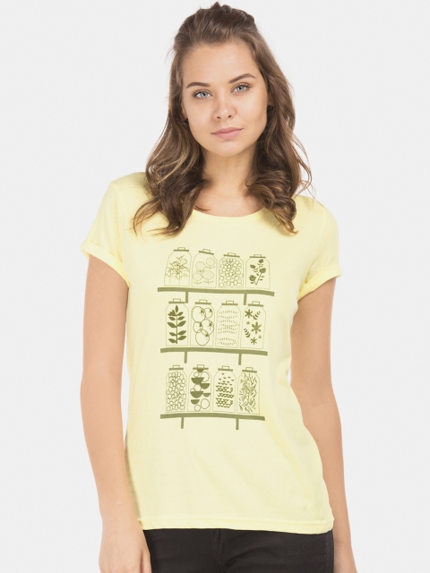 

Cherokee Women Yellow Printed Round Neck T-shirt