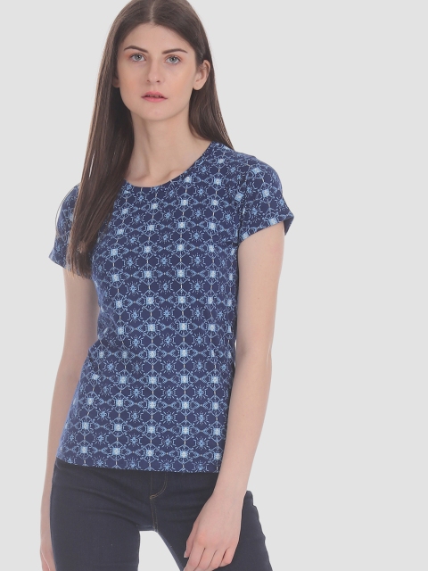 

Cherokee Women Blue Printed Round Neck T-shirt