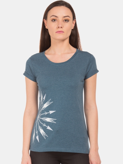 

Cherokee Women Teal Printed Round Neck T-shirt