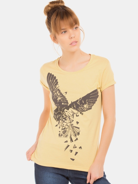 

Cherokee Women Yellow Printed Round Neck T-shirt