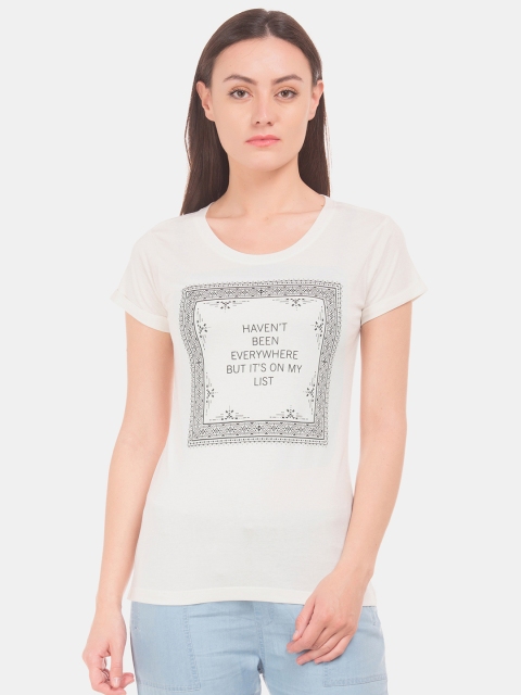 

Cherokee Women White & Black Printed Round Neck T-shirt