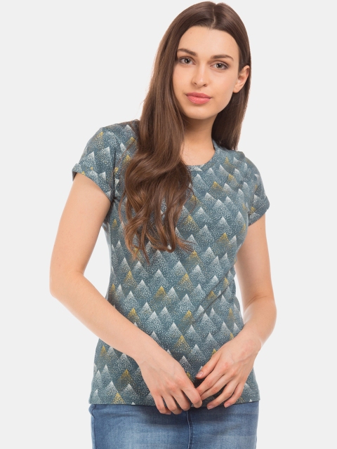 

Cherokee Women Green & Grey Printed Round Neck T-shirt