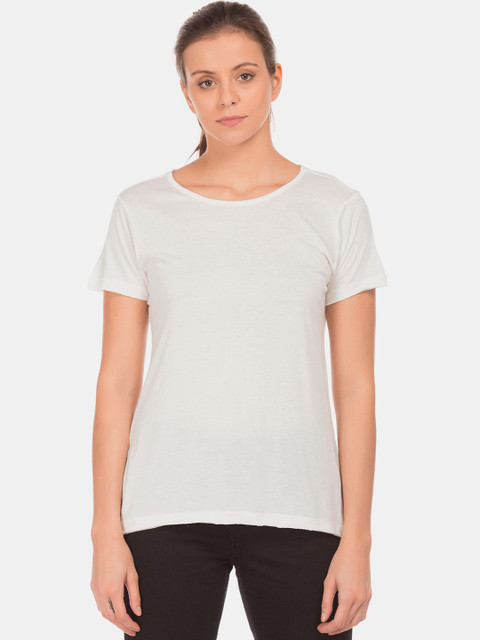 

Cherokee Women Off-White Solid Round Neck T-shirt