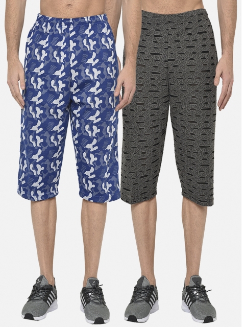 

VIMAL JONNEY Men Pack of 2 Blue & Black Printed Regular Fit Shorts