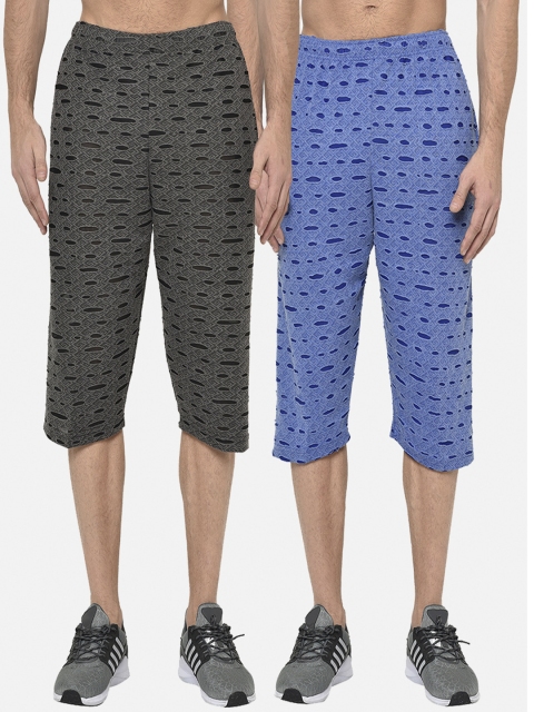 

VIMAL JONNEY Men Pack Of 2 Black & Blue Regular Fit Printed Regular Shorts