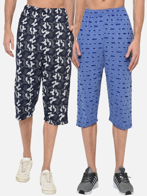 

VIMAL JONNEY Men Pack Of 2 Blue Printed Regular Fit Shorts, Navy blue