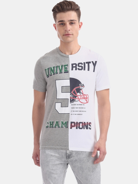 

Colt Men Grey Melange & White Colourblocked Round Neck T-shirt